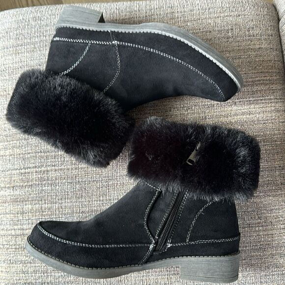 Propet Tabitha Women's Black Faux Suede & Fur Casual Zipper Ankle Boots Size 7.5 - Picture 4 of 10